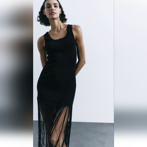 Zara Knit Flapper Dress Black M Medium NWT - Picture 2 of 7